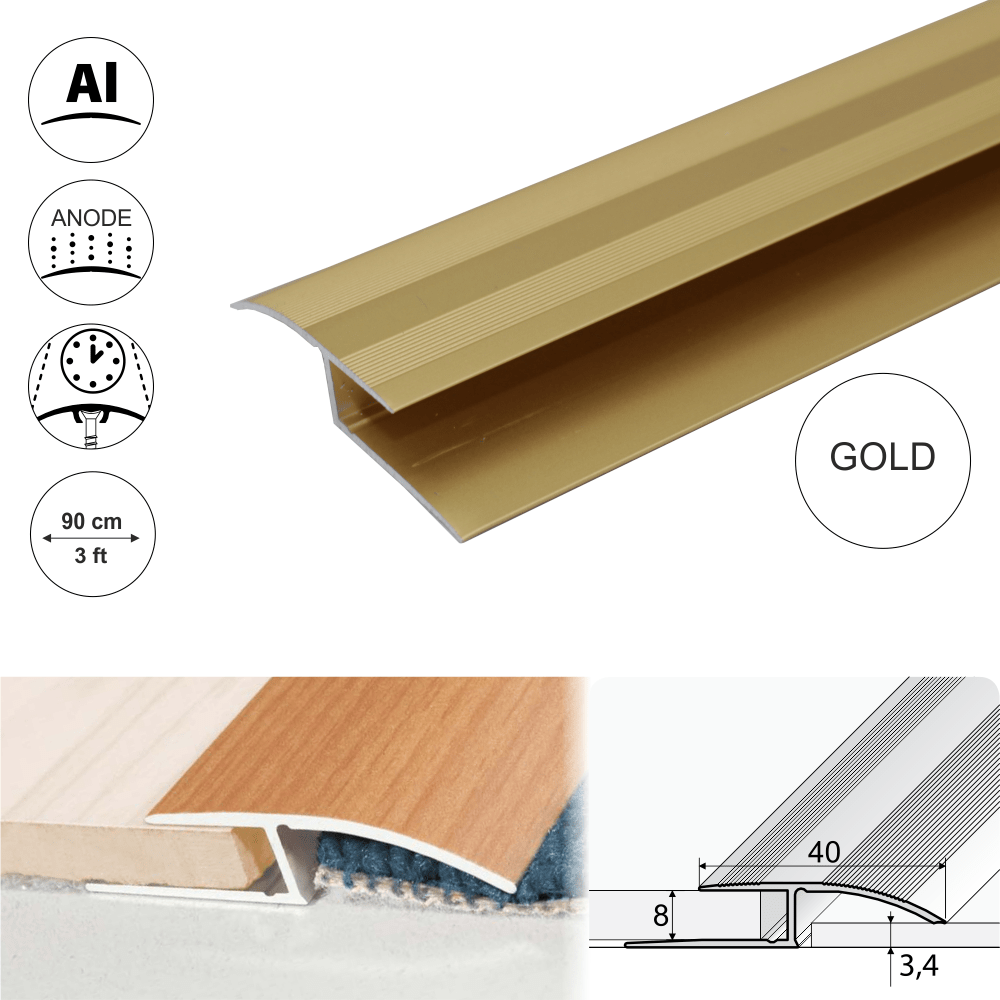 40mm Anodised Aluminium Ramp Profile for Door Thresholds - 900mm Length, Simple Setup