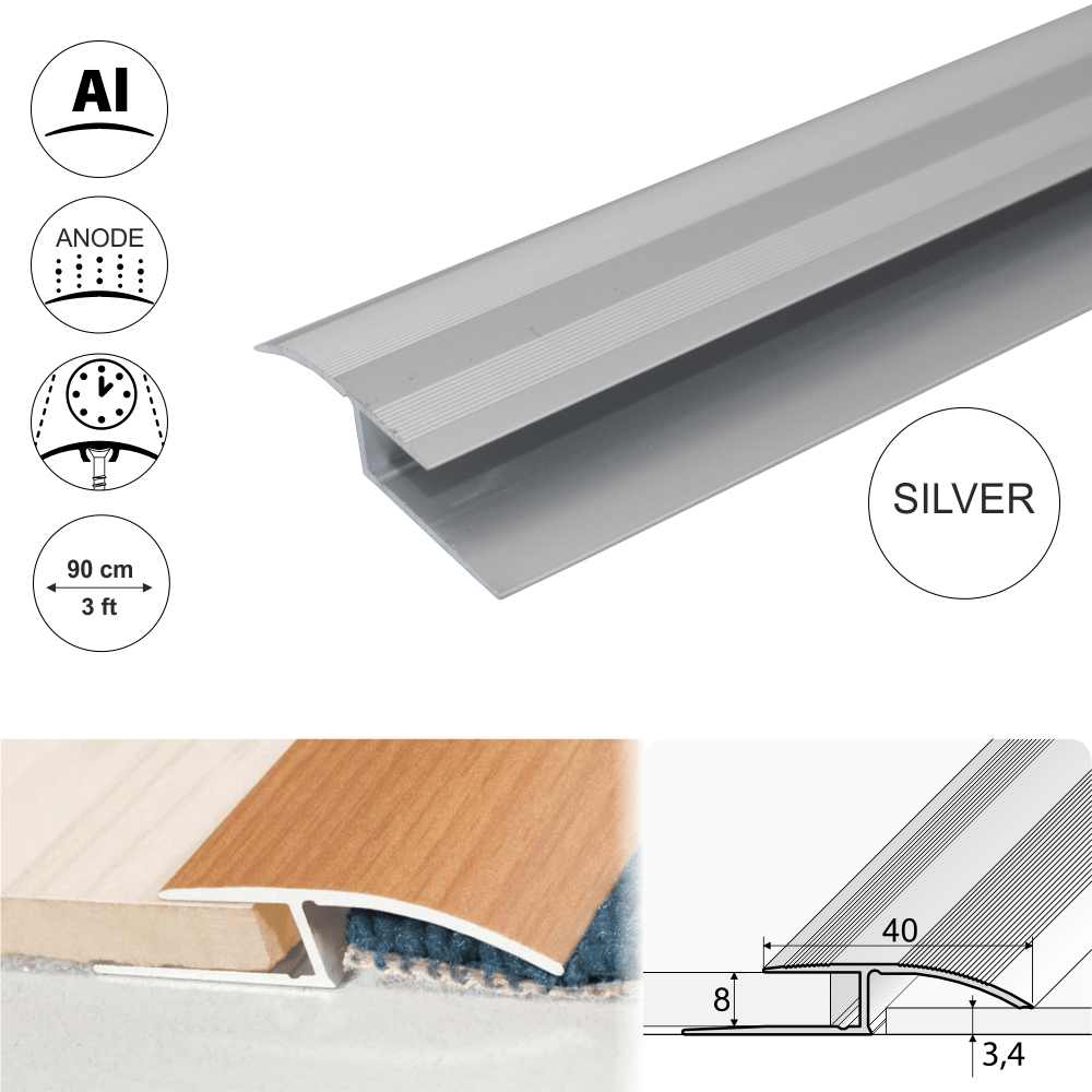 40mm Anodised Aluminium Ramp Profile for Door Thresholds - 900mm Length, Simple Setup