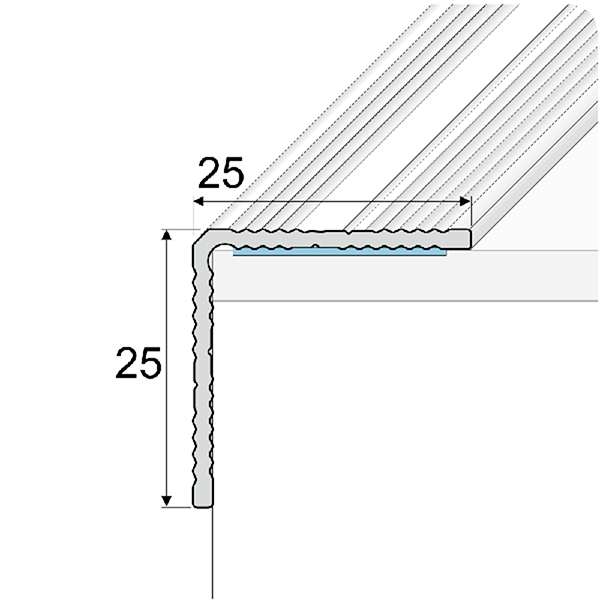 25 x 25mm Stair Nosing in Aluminum for Wooden Stair Treads - 2.7m