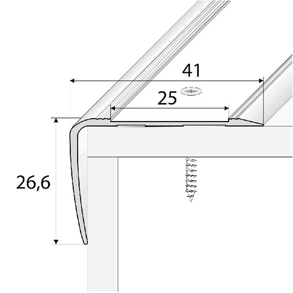 41 x 26.6mm Stair Nosing in Aluminum with Anti Slip Surface