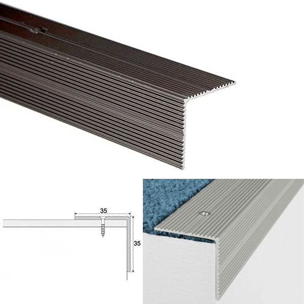 35 x 35mm Anti Slip Stair Nosing Edge Trim in Anodized Aluminum with Screw Fixing