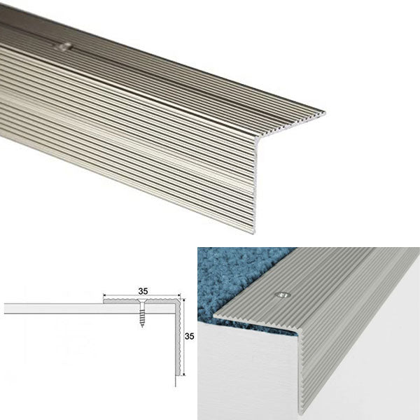 35 x 35mm Anti Slip Stair Nosing Edge Trim in Anodized Aluminum with Screw Fixing