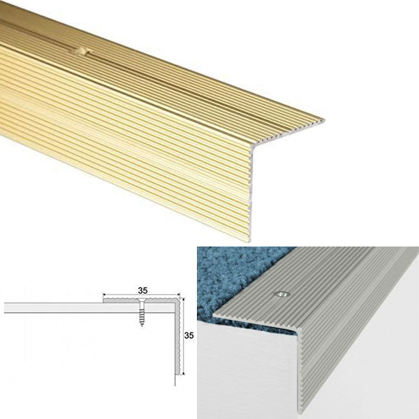 35 x 35mm Anti Slip Stair Nosing Edge Trim in Anodized Aluminum with Screw Fixing