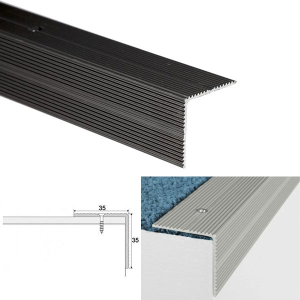 35 x 35mm Anti Slip Stair Nosing Edge Trim in Anodised Aluminum Screw Fixing
