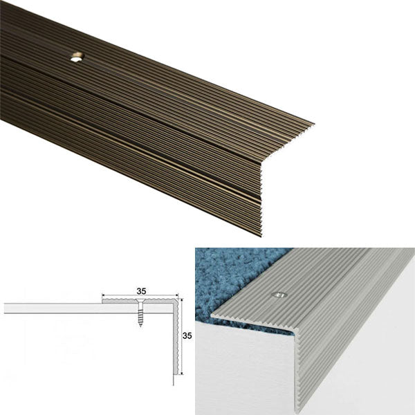 35 x 35mm Anti Slip Stair Nosing Edge Trim in Anodized Aluminum with Screw Fixing