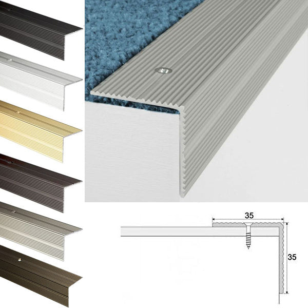 35 x 35mm Anti Slip Stair Nosing Edge Trim in Anodized Aluminum with Screw Fixing