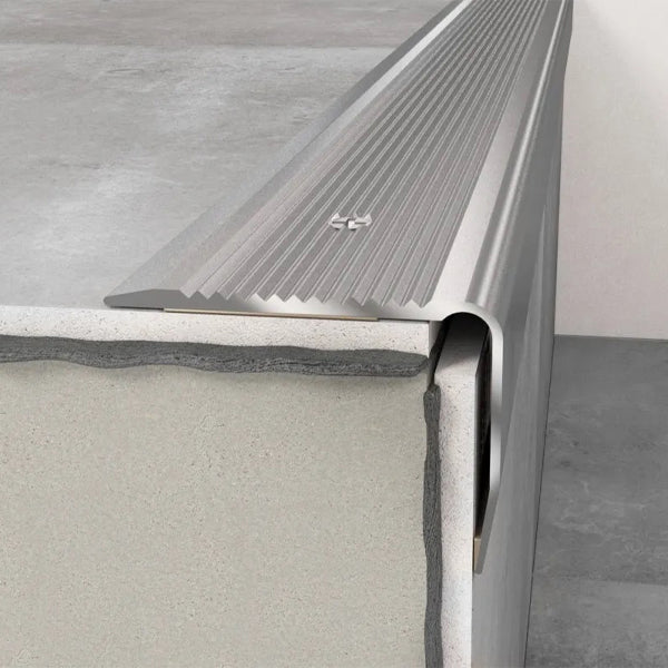 40 x 30mm Screw Fix Stair Nosing Edge Trim in Anodized Aluminum for Wooden, Laminate, and Tile Stairs