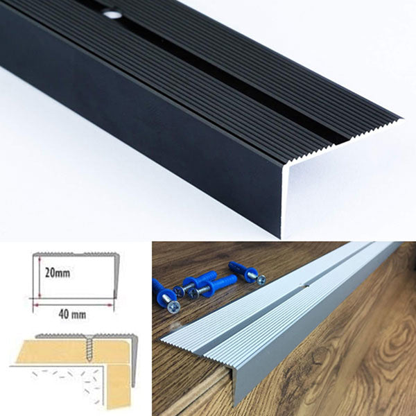 40 x 20mm Anti Slip Aluminum Stair Nosing Edge with Drilled Carpet Guard