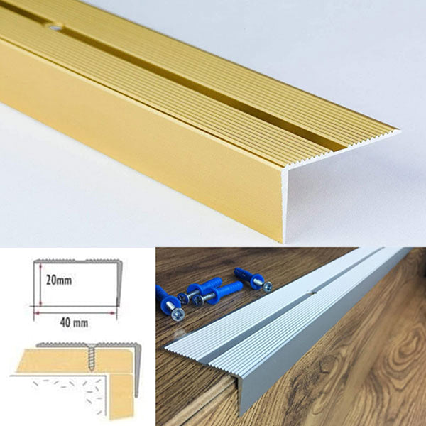 40 x 20mm Anti Slip Aluminum Stair Nosing Edge with Drilled Carpet Guard