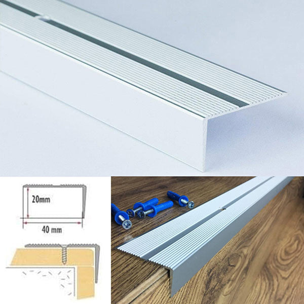 40 x 20mm Anti Slip Aluminum Stair Nosing Edge with Drilled Carpet Guard