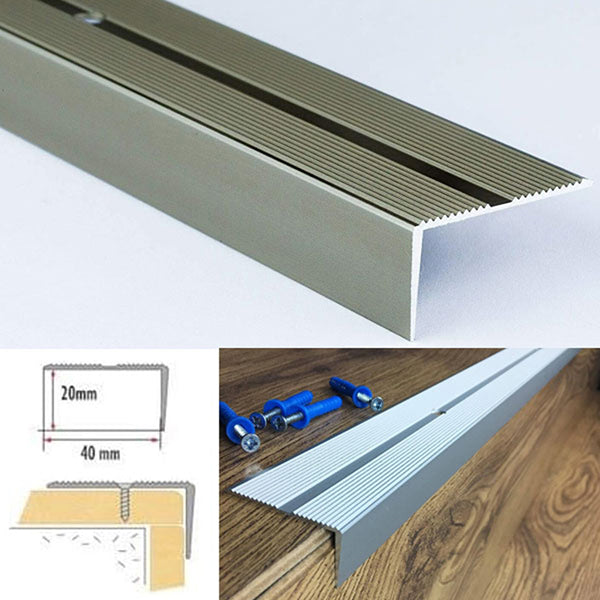 40 x 20mm Anti Slip Aluminum Stair Nosing Edge with Drilled Carpet Guard