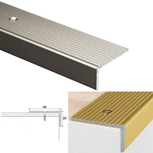 20 x 40mm Anti Slip Edge Trim for Stairs Made from Anodised Aluminum