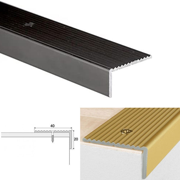 20 x 40mm Anti Slip Edge Trim for Stairs Made from Anodised Aluminum