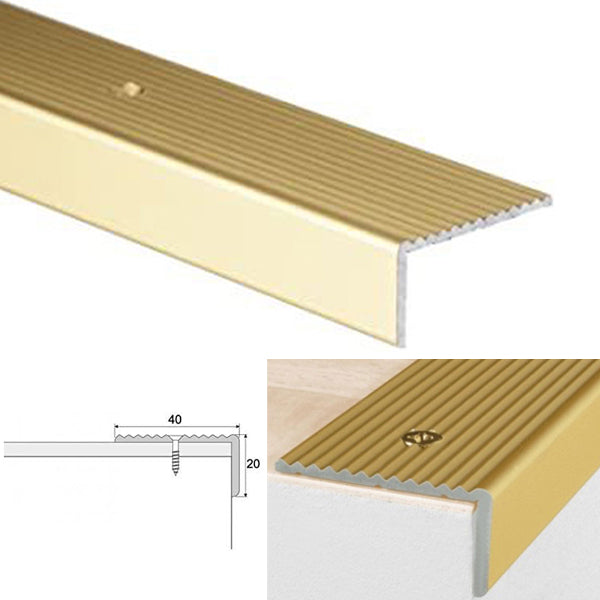 20 x 40mm Anti Slip Edge Trim for Stairs Made from Anodised Aluminum