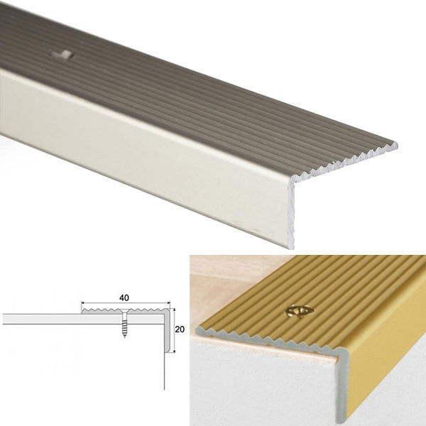 20 x 40mm Anti Slip Edge Trim for Stairs Made from Anodised Aluminum