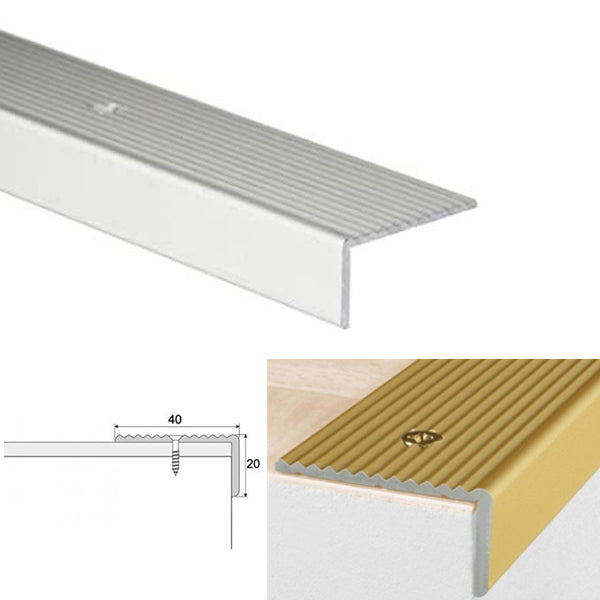 20 x 40mm Anti Slip Edge Trim for Stairs Made from Anodized Aluminum