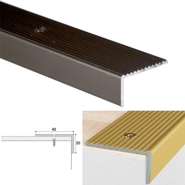 20 x 40mm Anti Slip Edge Trim for Stairs Made from Anodised Aluminum