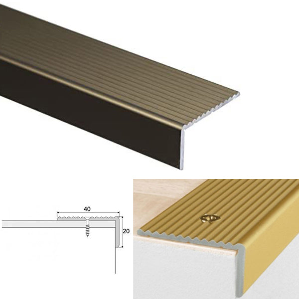 20 x 40mm Anti Slip Edge Trim for Stairs Made from Anodised Aluminum