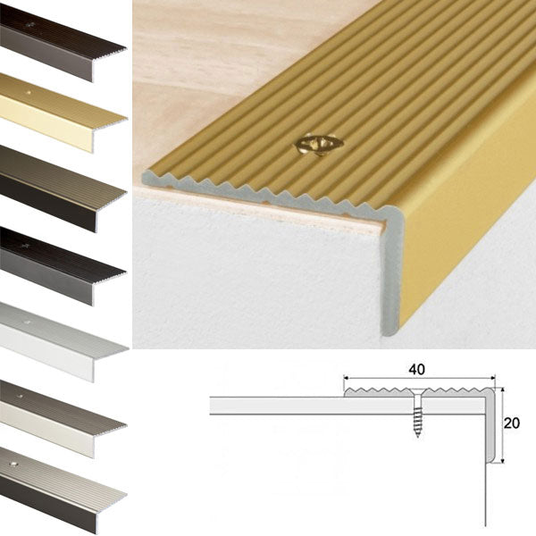 20 x 40mm Anti Slip Edge Trim for Stairs Made from Anodized Aluminum