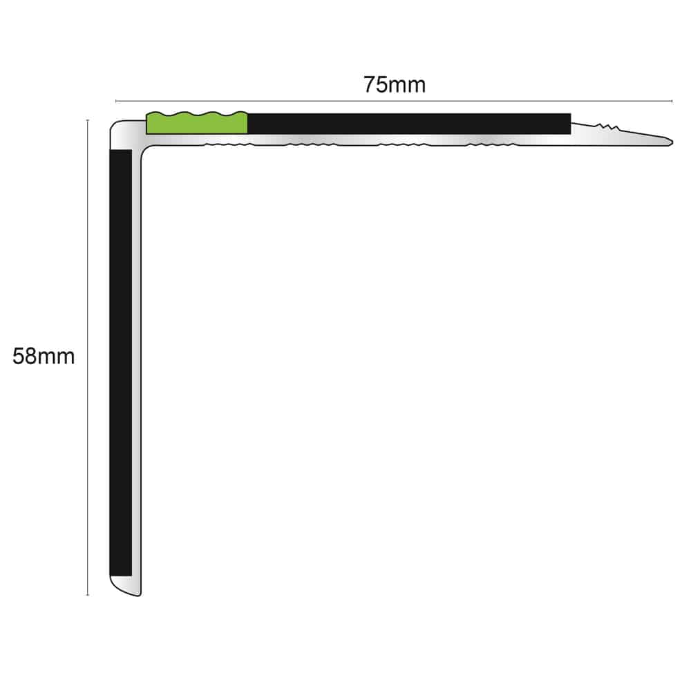 75 x 58mm Aluminium Stair Nosing – Straight Design, Non Slip PVC Insert, DDA Certified