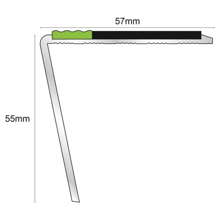 57 x 55mm TredSafe Aluminium Non Slip Stair Nosing with PVC Insert