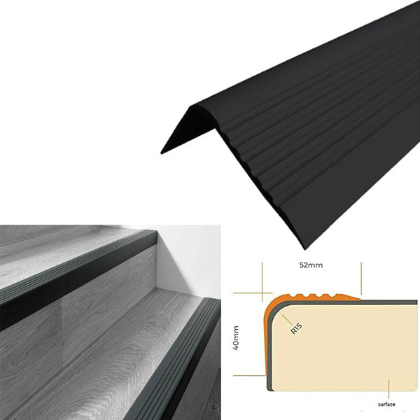 52 x 40mm PVC Rubber Bullnose Stair Nosing for Angle Step Edges