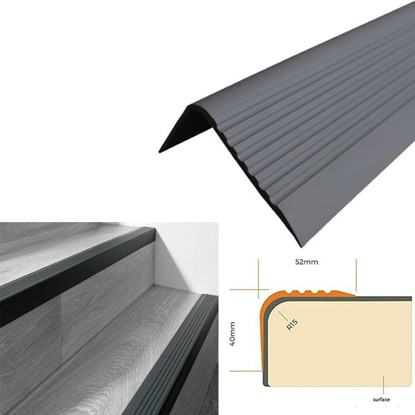 52 x 40mm PVC Rubber Bullnose Stair Nosing for Angle Step Edges