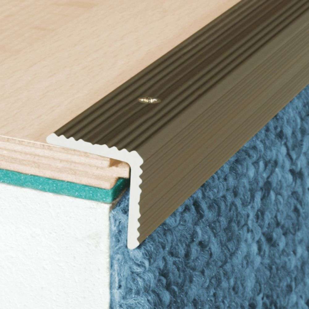 20 x 20mm Anodised Aluminum Stair Nosing Trim with Non Slip Ribbed Treads