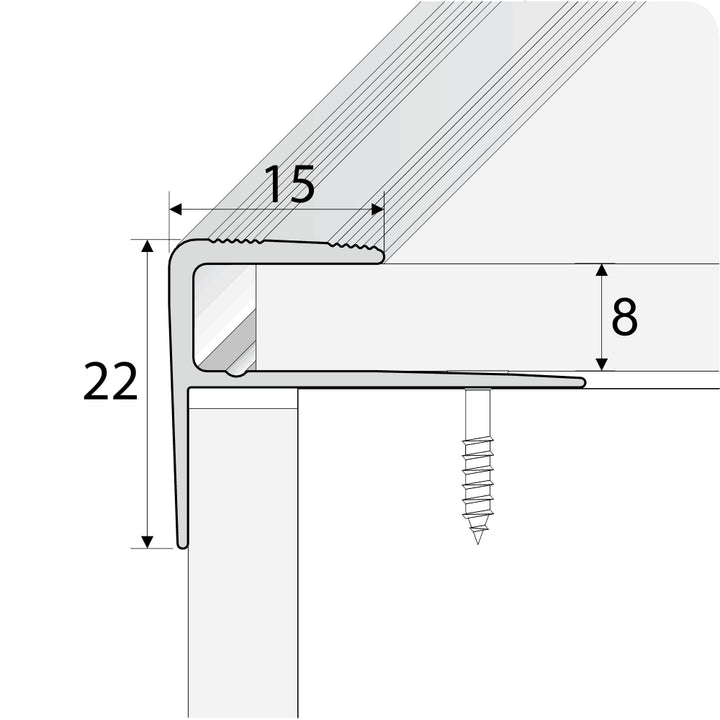 15 x 22mm Push-In Stair Nosing Edge Trim in Anodized Aluminium