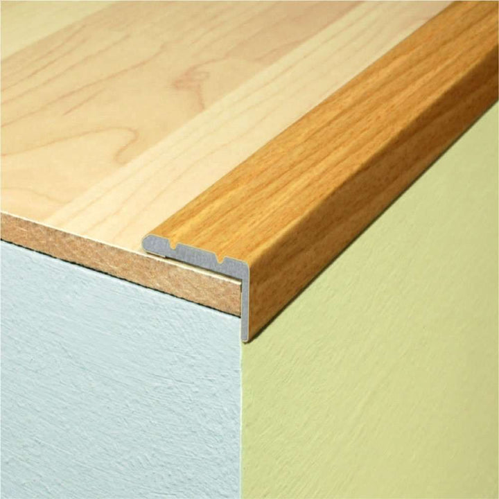 25mm x 10mm Self Adhesive Aluminium Stair Nosing with Wood Effect Finish