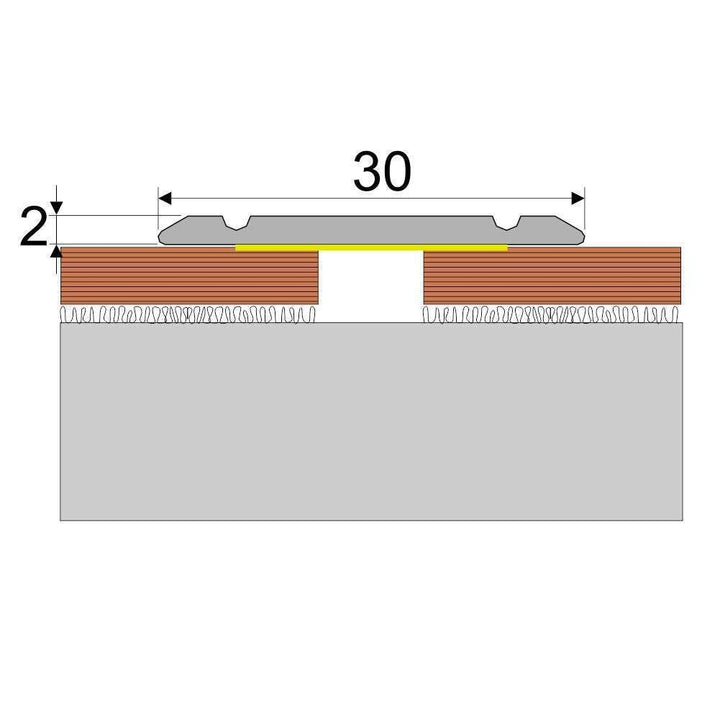 30mm Flat Self Adhesive Aluminium Threshold Strip in Wood Effect Finish