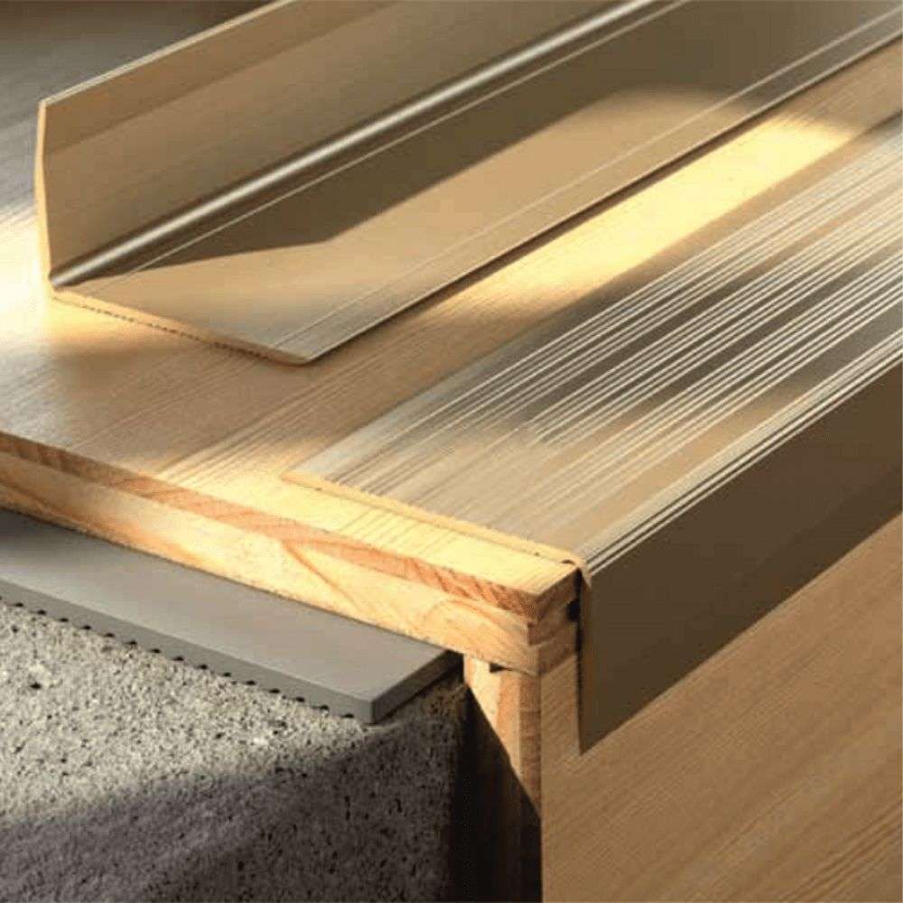 40mm x 25mm Anodised Aluminium Stair Nosing with Non Slip Ribbed Tread Trim