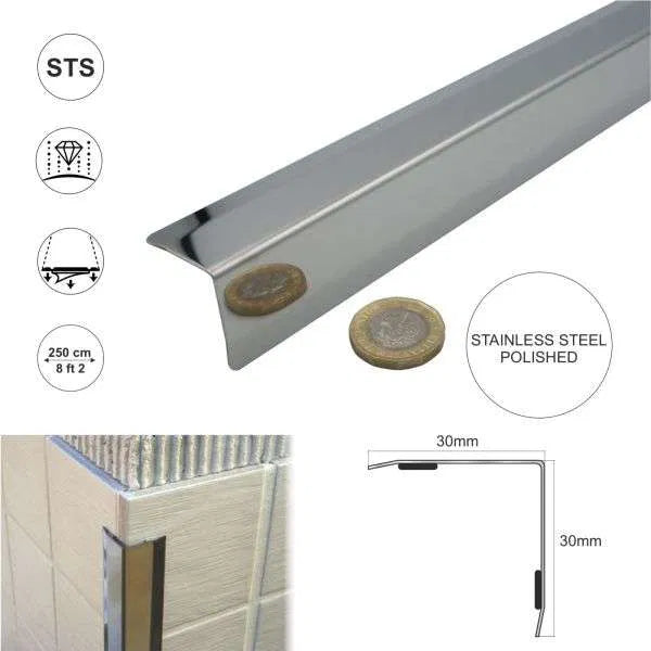 30x30mm Stainless Steel Corner Protector Wall Cladding Trim with Beveled Edges