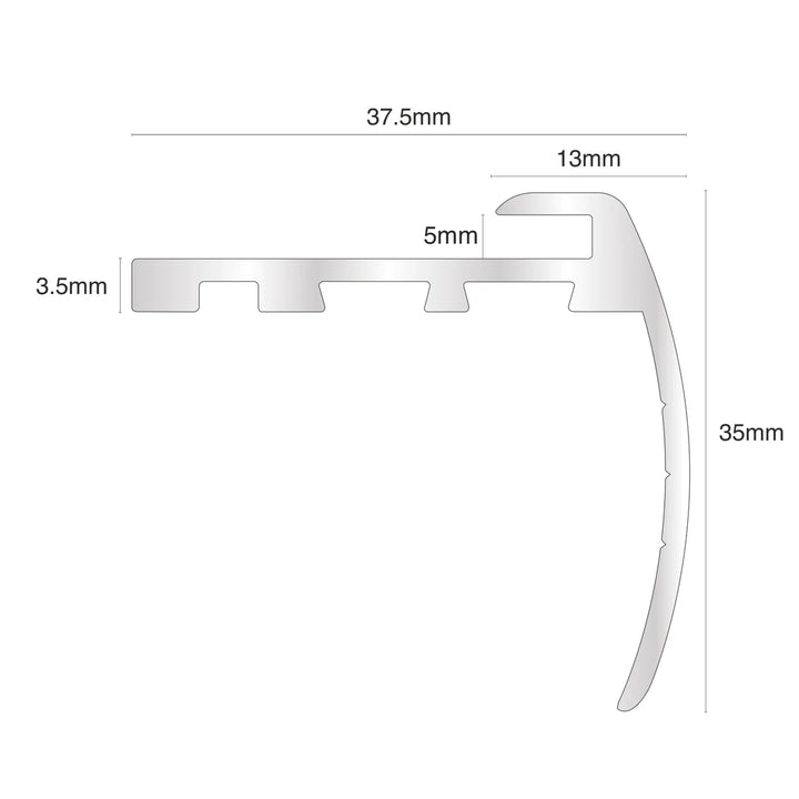 37.5 x 35mm Anodized Aluminium Bullnose Stair Nosing Edge Profile for 5mm LVT Flooring