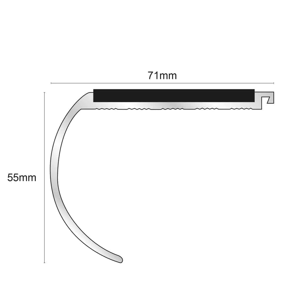 71 x 55mm Non Slip Aluminium Stair Nosing with Coloured PVC Insert for Safety and Compliance