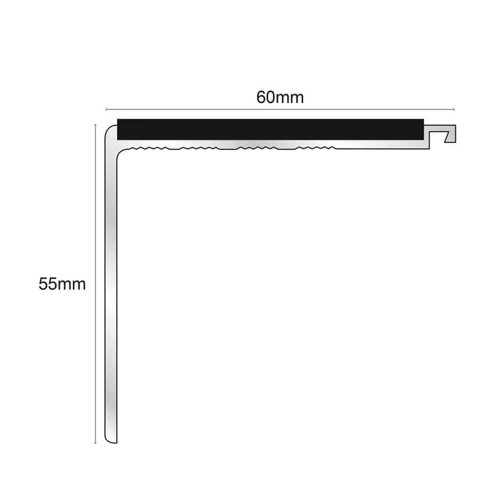 60 x 55mm Non Slip Aluminium Stair Nosing with Coloured PVC Insert – Ideal for High Traffic Areas, DDA Compliant