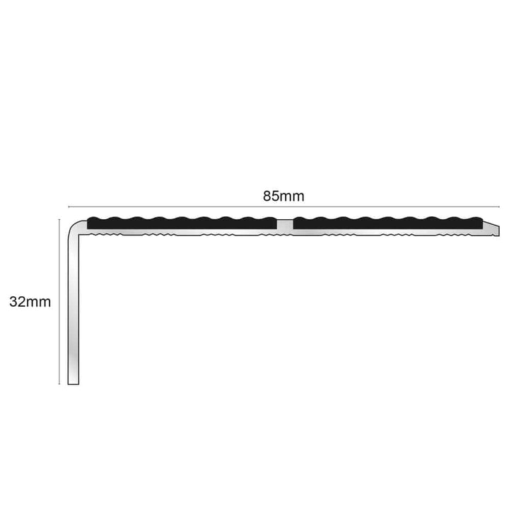 85 x 32mm Tredsafe Non Slip Aluminium Stair Nosing Edge Trim with PVC Insert