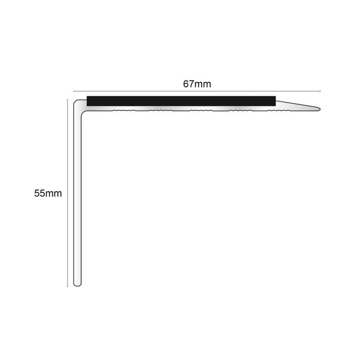 67 x 55mm Non Slip Aluminium Stair Nosing Edge Trim with PVC Insert - DDA Compliant