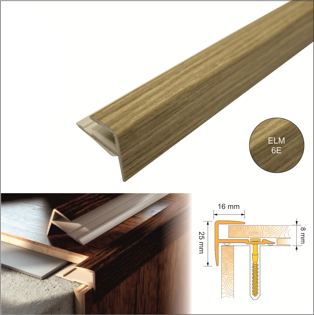 16 x 25mm Wood Effect Push in PVC Stair Edge Trim