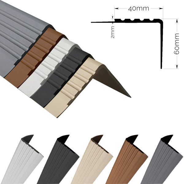 PVC Bullnose Nosing with Non Slip Rubber for Angle Step Edge Trim 60 x 40mm