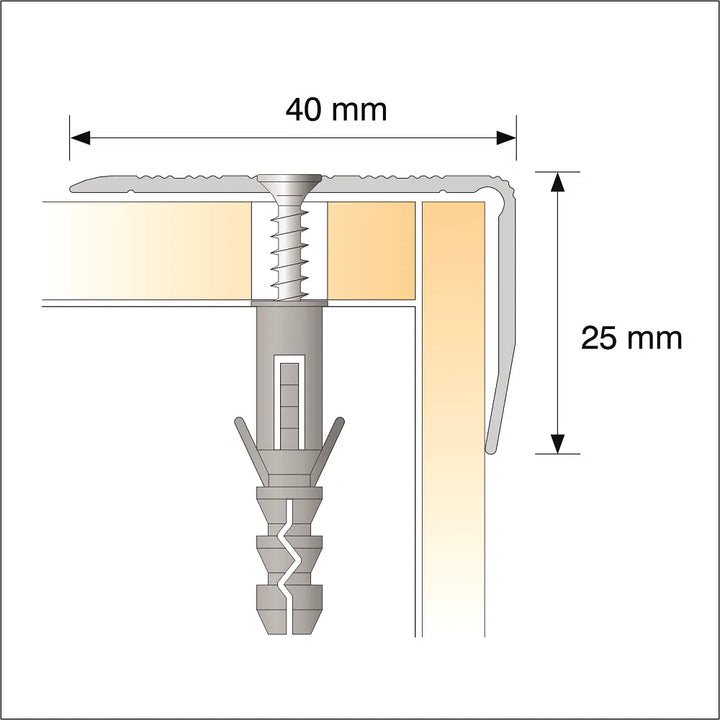 40mm x 25mm Anodized Aluminium Stair Nosing with Non Slip Ribbed Tread Trim