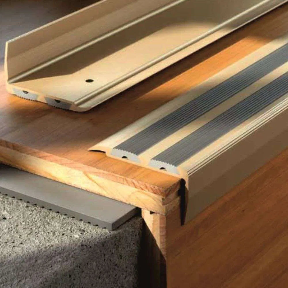 40 x 20mm Anodised Aluminium Stair Nosing Edge Trim with Non-Slip Rubber Insert