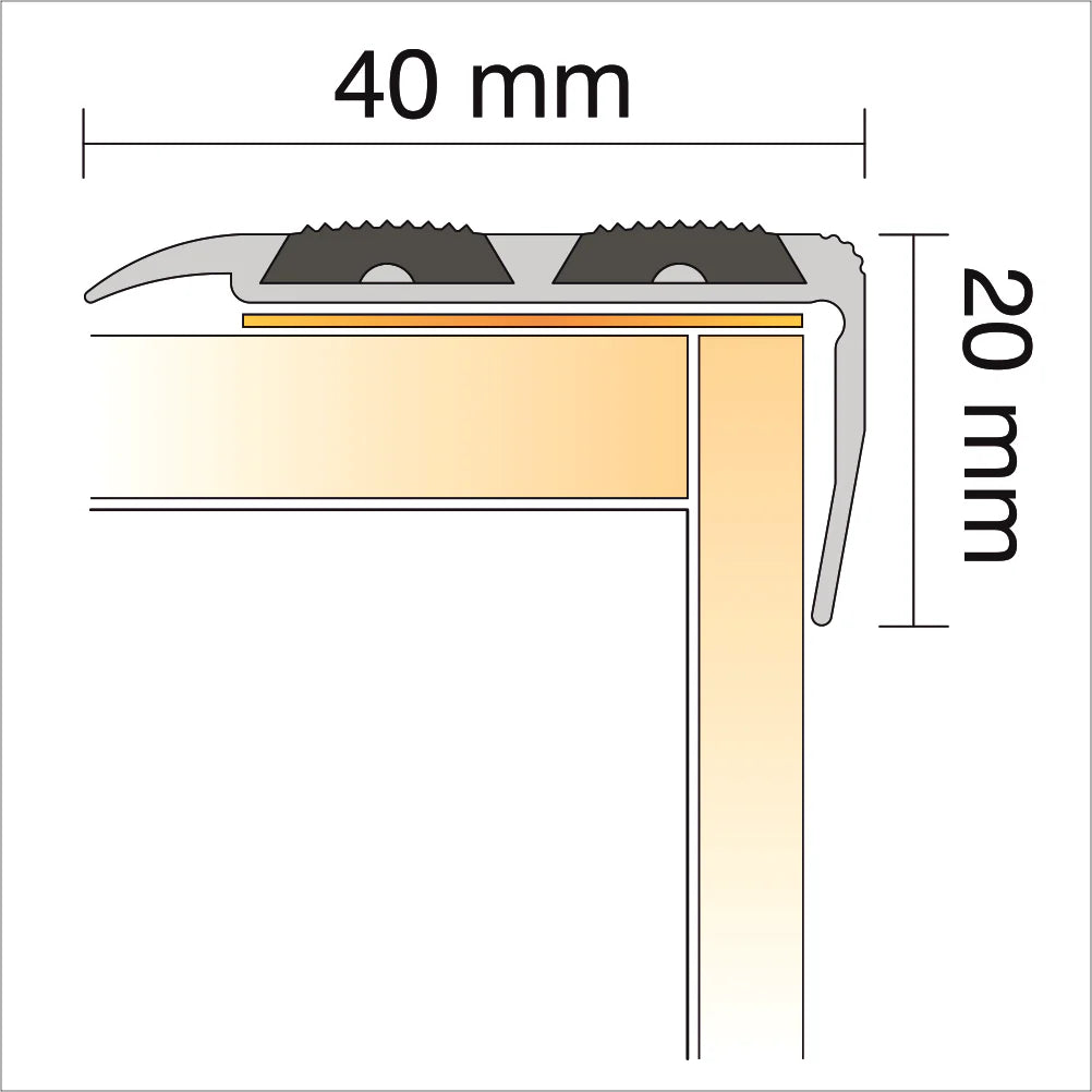 40 x 20mm Self Adhesive Anodized Aluminium Stair Nosing with Non Slip Rubber Insert