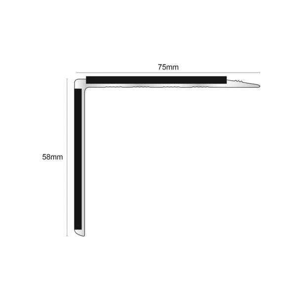 75mm x 58mm Aluminium Anti Slip Stair Nosing with PVC Insert - DDA Compliant